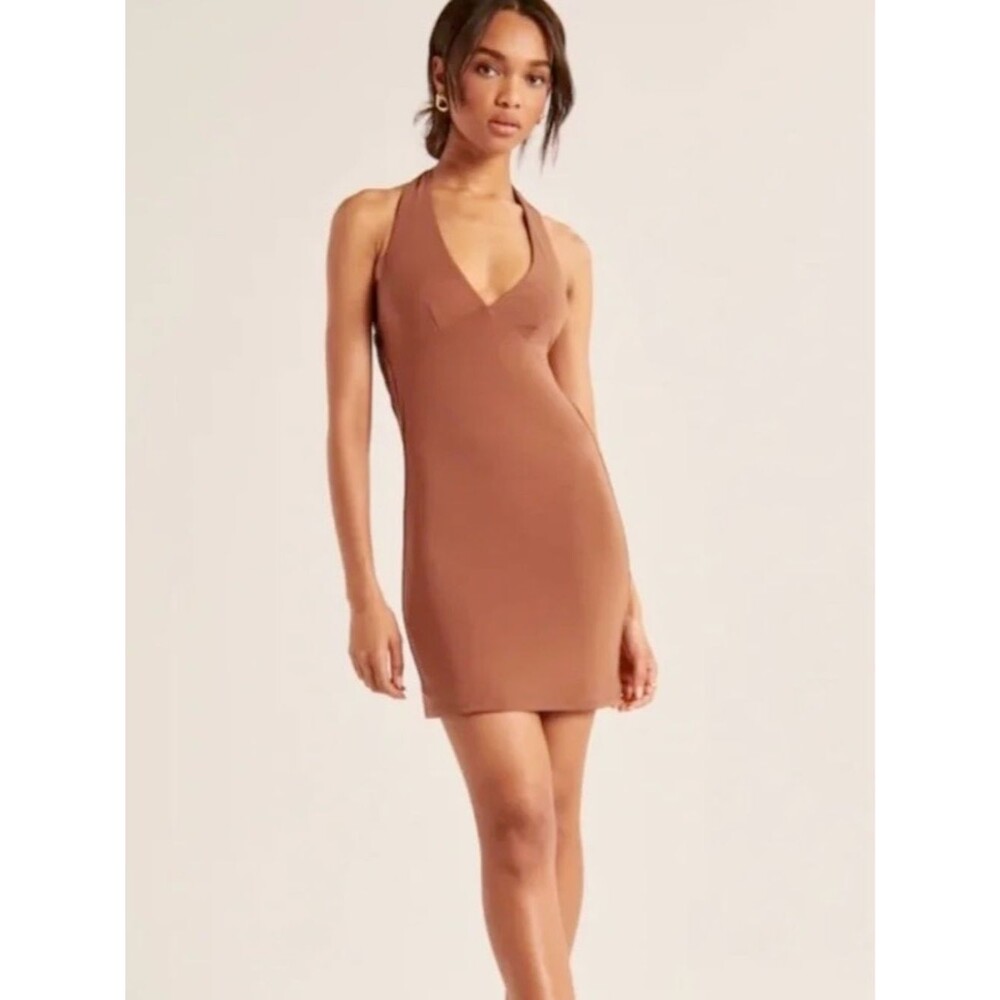 Abercrombie & Fitch Terracotta Cowl Back Halter V-Neck Mini Dress Small